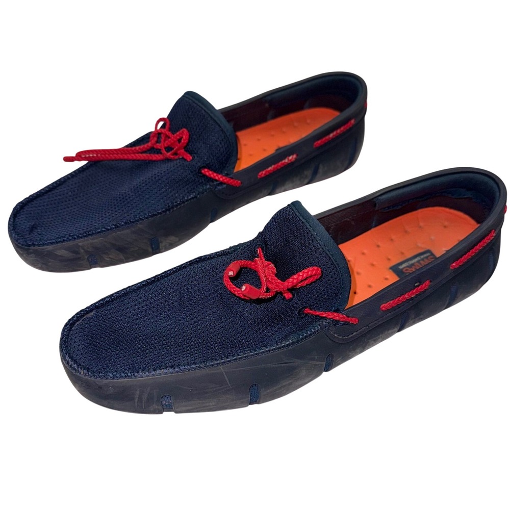 Swims Braided Lace Loafer Mens 11.5 Navy Blue Red Rubber Mesh Boat Shoes
